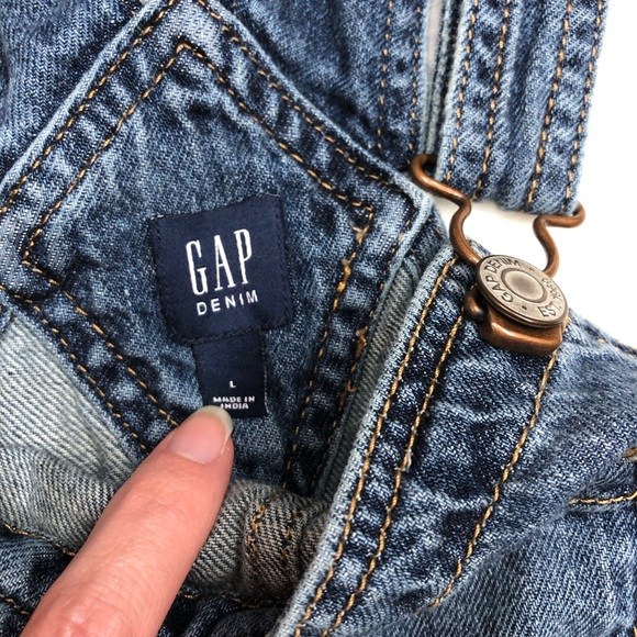 NEW Gap kids distressed Blue Denim Overalls size large - Picture 5 of 8